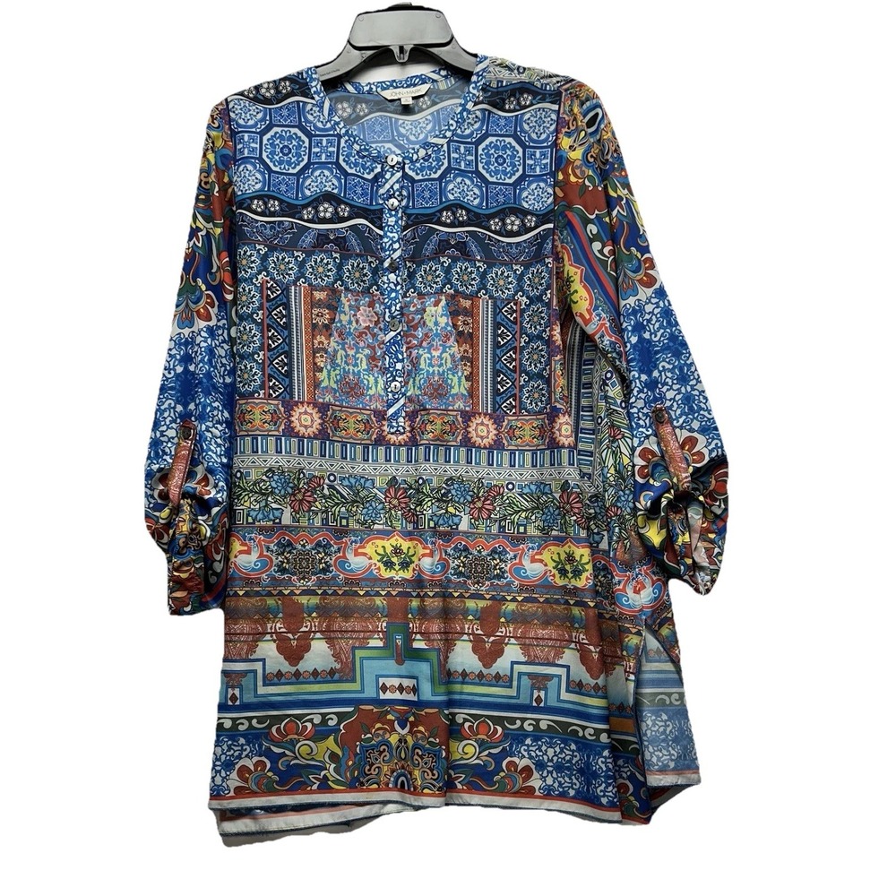 John Mark Women's Small Multicolor Button Peasant Polyester Blouse (UB)